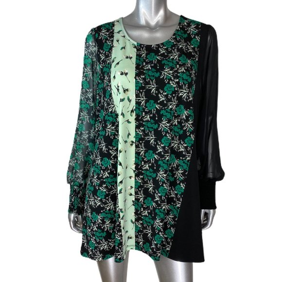 Alfani Tops - Alfani Black Floral Sheer Sleeve Tunic Top